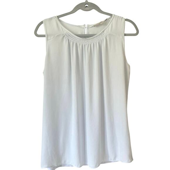 LOFT Light Blue Sleeveless Blouse Size Small | Sheer Pleated Scoop Neck Tank Top - Picture 1 of 4